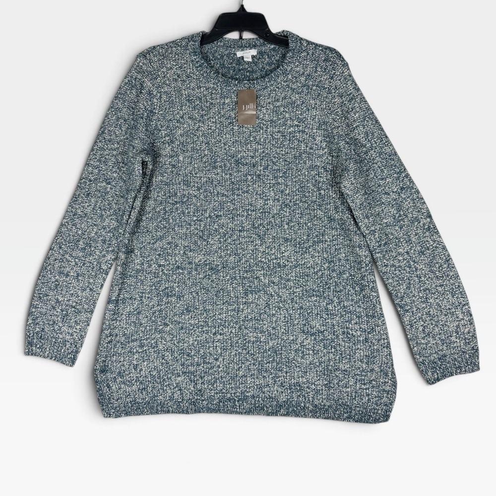 J. Jill Pure Jill Pullover Sweater Womens M Blue White Marled Knit NWT